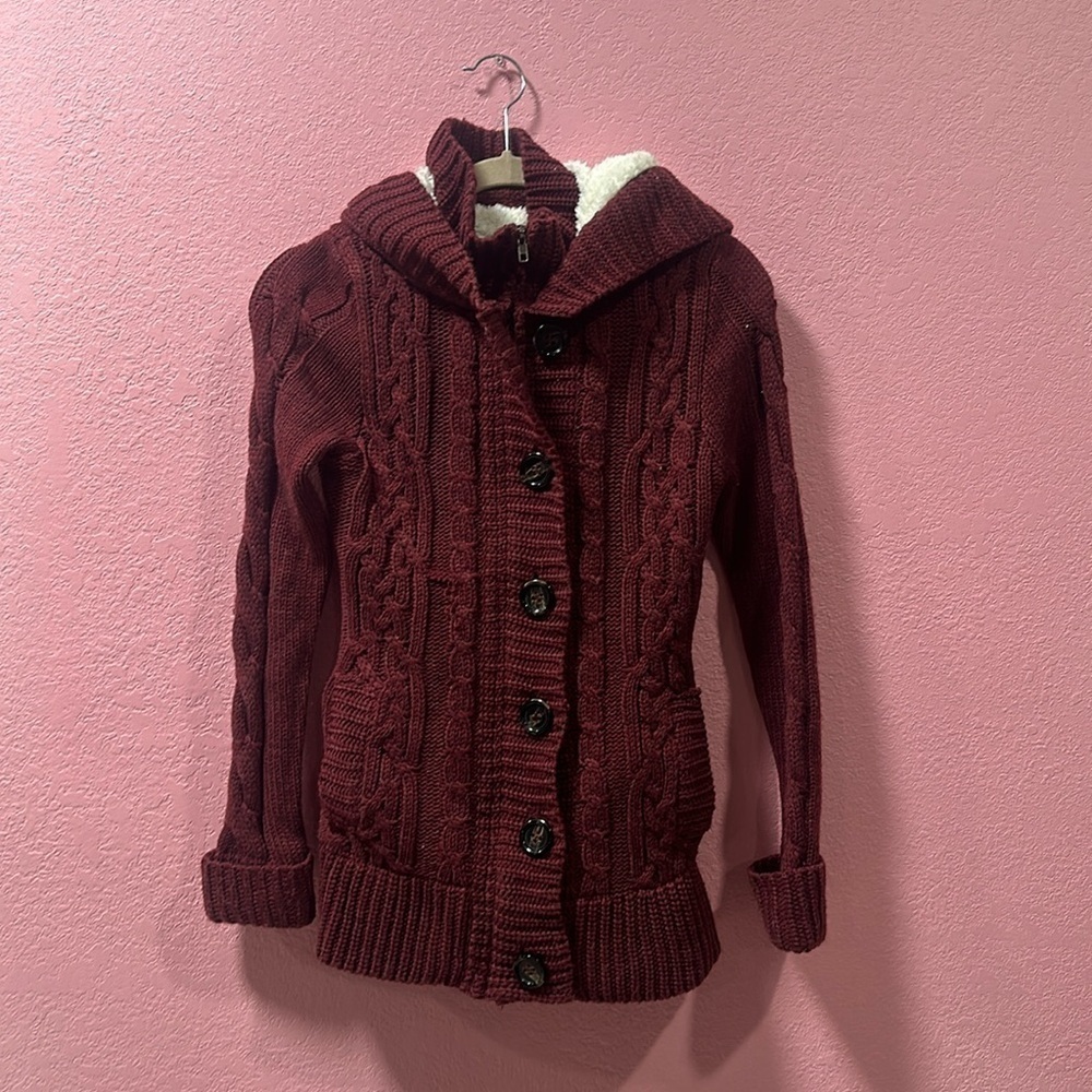 Ci Sono By Cavalini Sweater Collection Cable Knit Chunky Hooded Sweater Sz Small